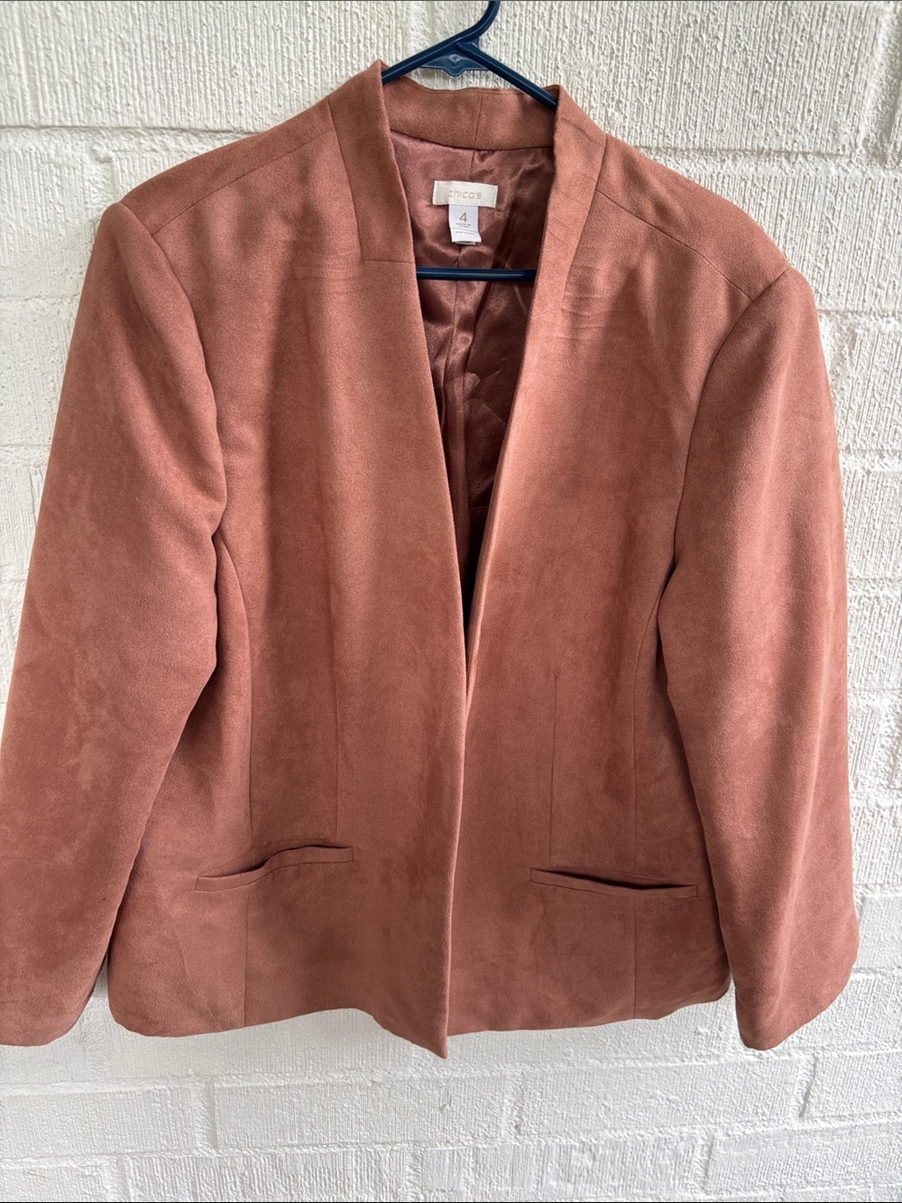 Chico's Faux Suede Open-Front Blazer Jacket in Dusty Rose sz XL - Picture 3 of 7